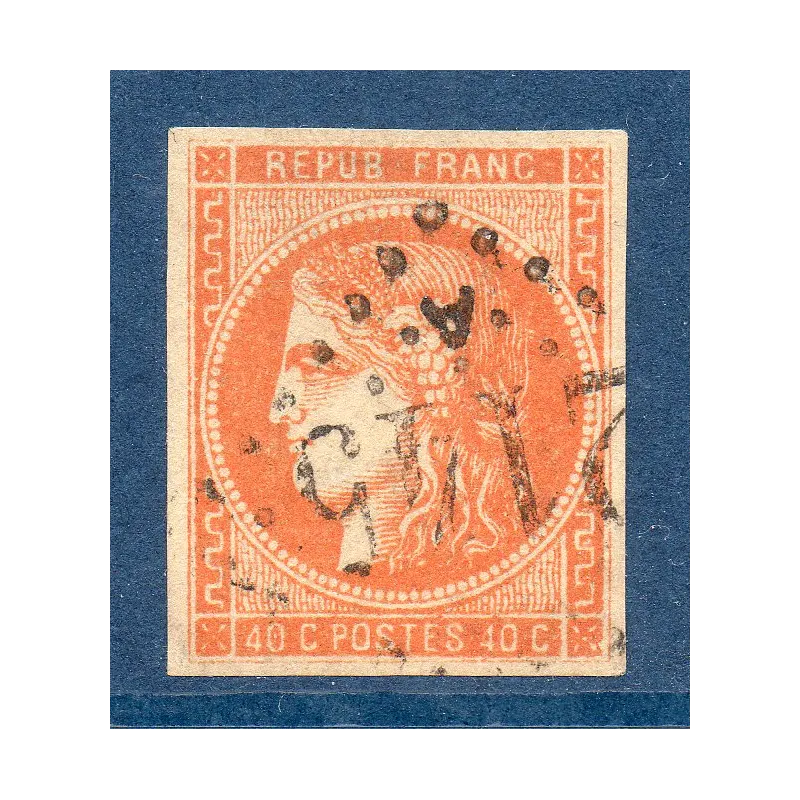 Timbre France Yvert No 48 Émission de Bordeaux 40c orange Oblitéré gros chiffres