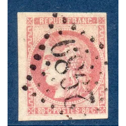 Timbre France Yvert No 49 Émission de Bordeaux 80c rose Oblitéré gros chiffres