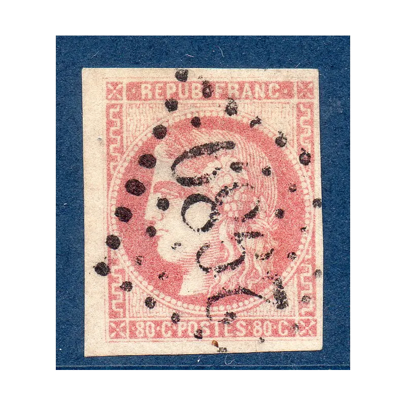Timbre France Yvert No 49 Émission de Bordeaux 80c rose Oblitéré gros chiffres