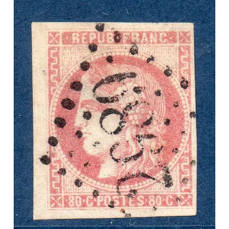 Timbre France Yvert No 49 Émission de Bordeaux 80c rose Oblitéré gros chiffres