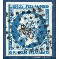 Timbre France Yvert No 14Ba Type II Empire 20c Bleu s. vert Oblitéré petits chiffres