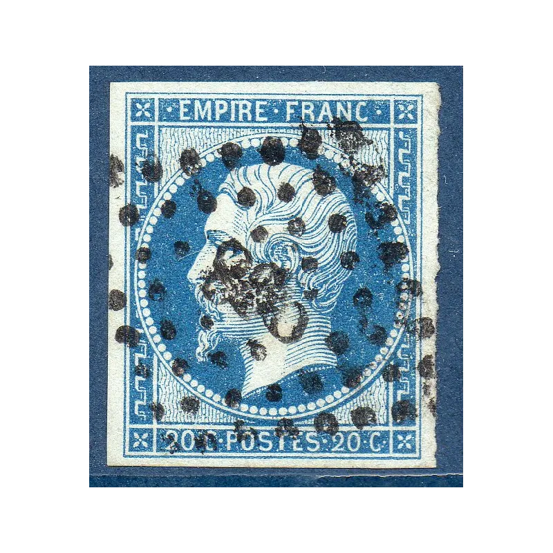 Timbre France Yvert No 14Ba Type II Empire 20c Bleu s. vert Oblitéré petits chiffres Timbre France Yvert No 14Ba Type II Empire 20c Bleu s. vert Oblitéré petits chiffres