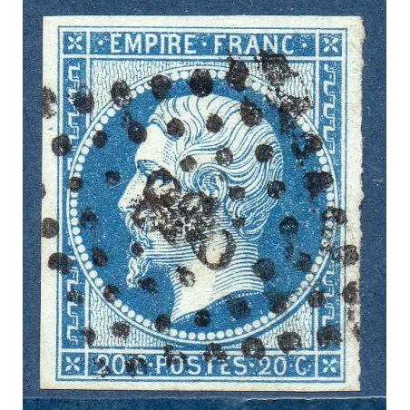Timbre France Yvert No 14Ba Type II Empire 20c Bleu s. vert Oblitéré petits chiffres