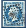 Timbre France Yvert No 14Ba Type II Empire 20c Bleu s. vert Oblitéré petits chiffres