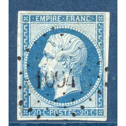 Timbre France Yvert No 14Ad Type I Empire 20c Bleu sur vert Oblitéré signé Calves