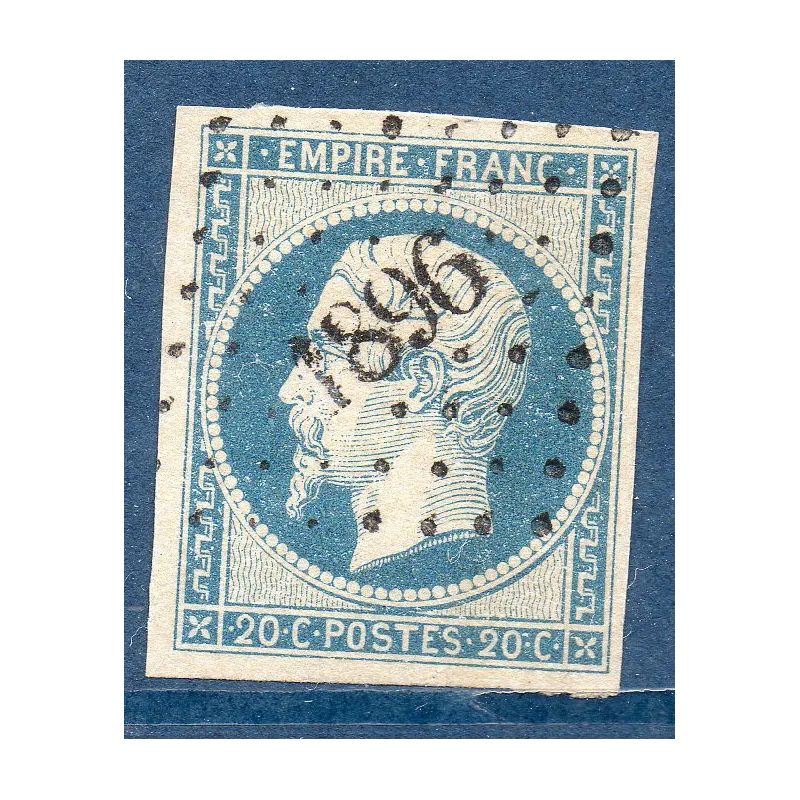 Timbre France Yvert No 14Am Type I Empire 20c Bleu laiteux sur vert Oblitéré Timbre France Yvert No 14Am Type I Empire 20c Bleu laiteux sur vert Oblitéré