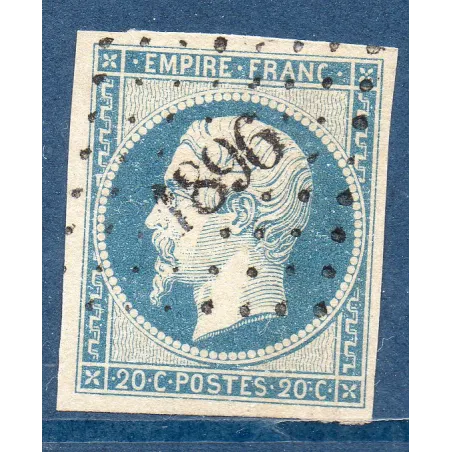 Timbre France Yvert No 14Am Type I Empire 20c Bleu laiteux sur vert Oblitéré