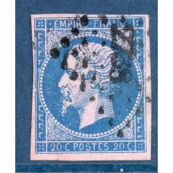 Timbre France Yvert No 14Ae Type I Empire 20c Bleu sur lilas Oblitéré Petits chiffres