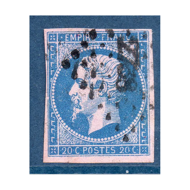 Timbre France Yvert No 14Ae Type I Empire 20c Bleu sur lilas Oblitéré Petits chiffres Timbre France Yvert No 14Ae Type I Empire 20c Bleu sur lilas Oblitéré Petits chiffres