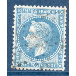 Timbre France Yvert No 29Bb Empire Lauré 20c bleu à la corne Oblitéré étoile