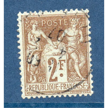 Timbre France Yvert No 105 Type I Sage 2fr bistre s. azuré Oblitéré