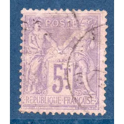 Timbre France Yvert No 95a Type II Sage 5fr lilas-rose s. lilas pâle Oblitéré