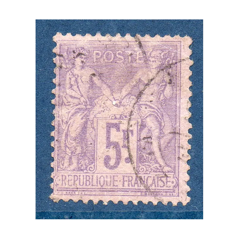 Timbre France Yvert No 95a Type II Sage 5fr lilas-rose s. lilas pâle Oblitéré