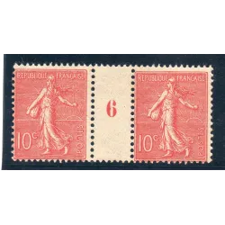 Timbre France Yvert No 129b semeuse lignée 10c rose neuf ** paire millesimée 6