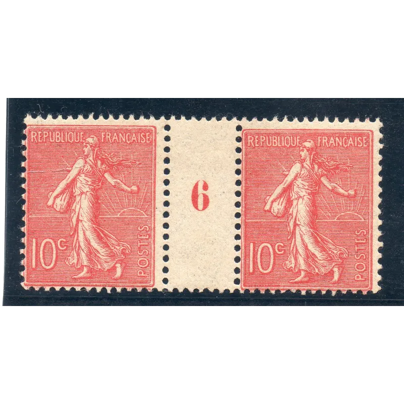Timbre France Yvert No 129b semeuse lignée 10c rose neuf ** paire millesimée 6