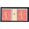 Timbre France Yvert No 129b semeuse lignée 10c rose neuf ** paire millesimée 6