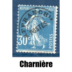 Timbre France Préoblitérés Yvert 60 Type semeuse 30c bleu neuf * avec charnière
