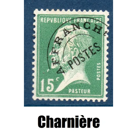 Timbre France Préoblitérés Yvert 65 Type Pasteur 15c vert neuf * avec charnière