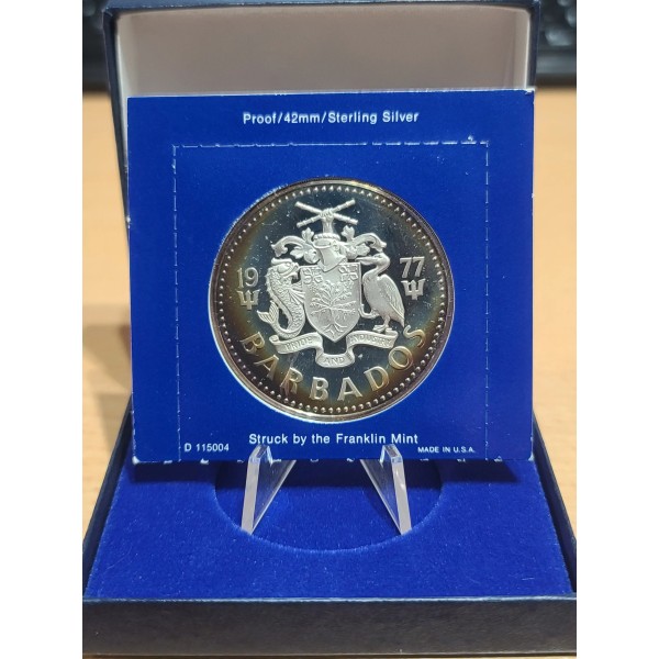 Barbade 10 dollars BE, 1977, KM 17a Poséidon pièce de monnaie