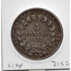 5 francs Louis Napoléon Bonaparte 1852 A tête large Paris TTB