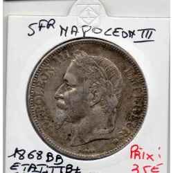 5 francs Napoléon III tête laurée 1868 BB Strasbourg TTB+