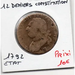 12 denier Constitution 1792 H La Rochelle B Louis XVI