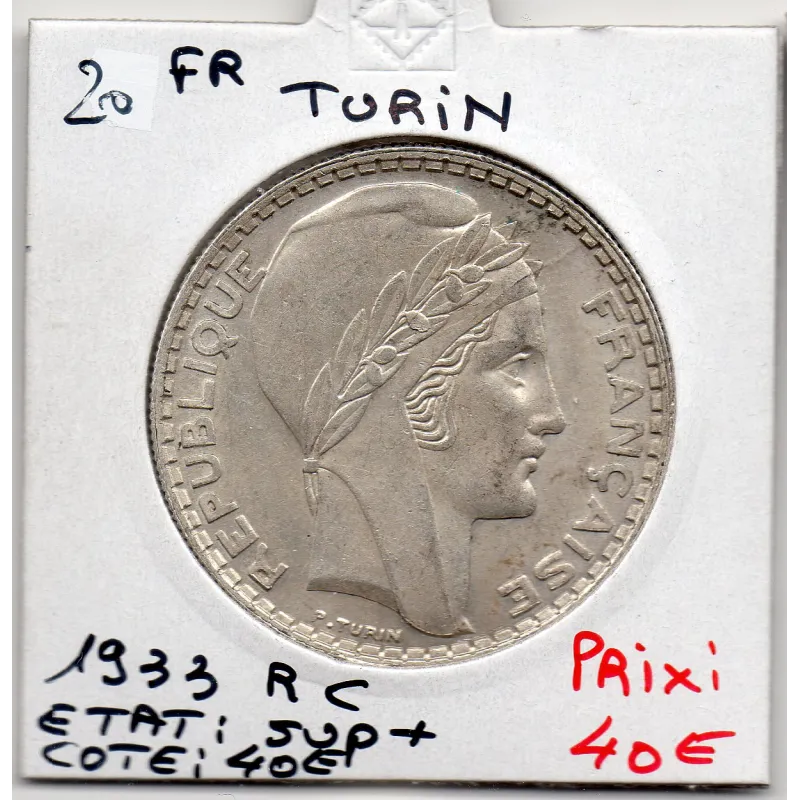20 francs Turin 1933 Rameaux court Sup+ 20 francs Turin 1933 Rameaux court Sup+