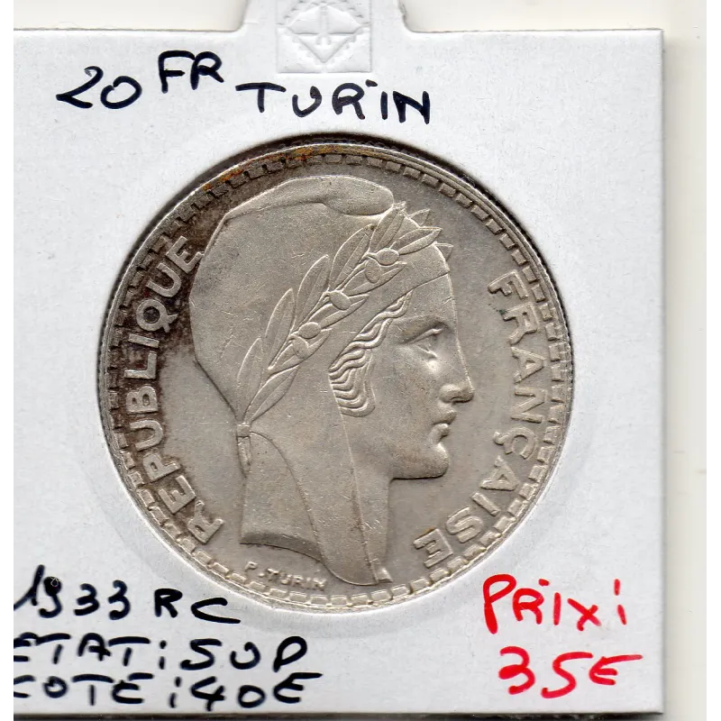 20 francs Turin 1933 Rameaux court Sup