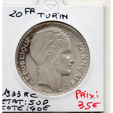 20 francs Turin 1933 Rameaux court Sup