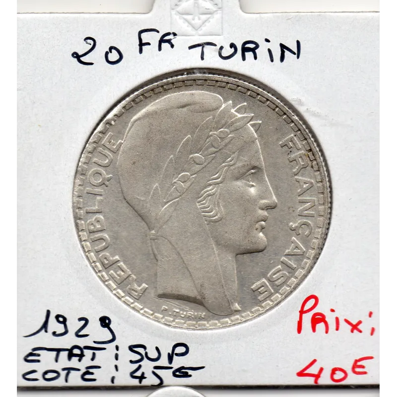 20 francs Turin 1929 Sup 20 francs Turin 1929 Sup