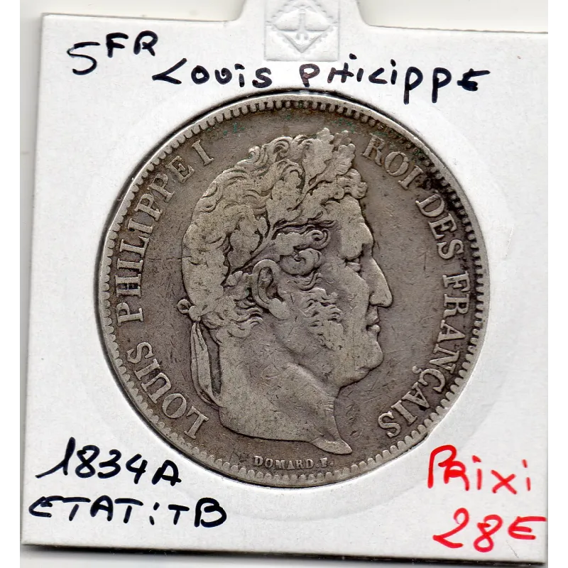5 francs Louis Philippe 1834 A Paris TB 5 francs Louis Philippe 1834 A Paris TB
