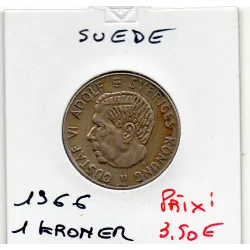 Suède 1 krona 1966 TTB, KM.826 Gustaf Adolf VI