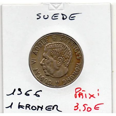 Suède 1 krona 1966 TTB, KM.826 Gustaf Adolf VI