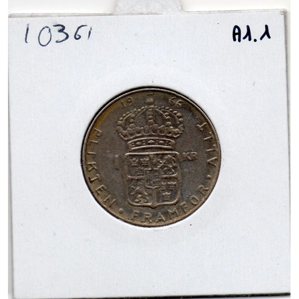 Suède 1 krona 1966 TTB, KM.826 Gustaf Adolf VI