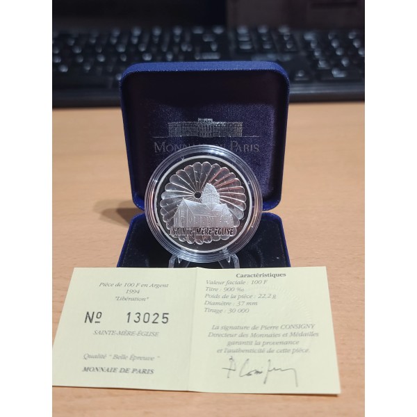 100 francs Argent, BE, 1994, Sainte-Mère-Eglise pièces de monnaies de Paris