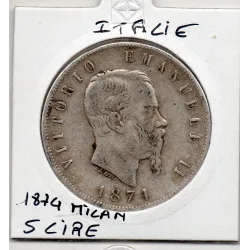 Italie 5 Lire 1874 M BN TTB,  KM.8 VITTORIO EMANUELE