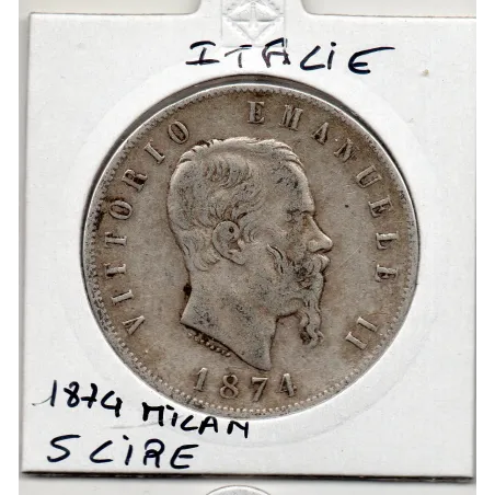 Italie 5 Lire 1874 M BN TTB,  KM.8 VITTORIO EMANUELE