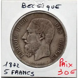 Belgique 5 Francs 1872 TTB , KM.24 Leopold II