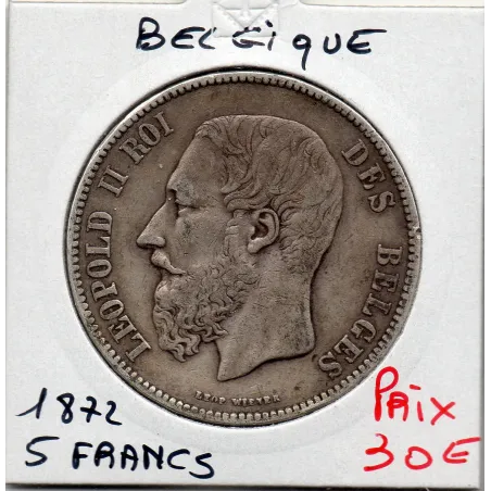 Belgique 5 Francs 1872 TTB , KM.24 Leopold II