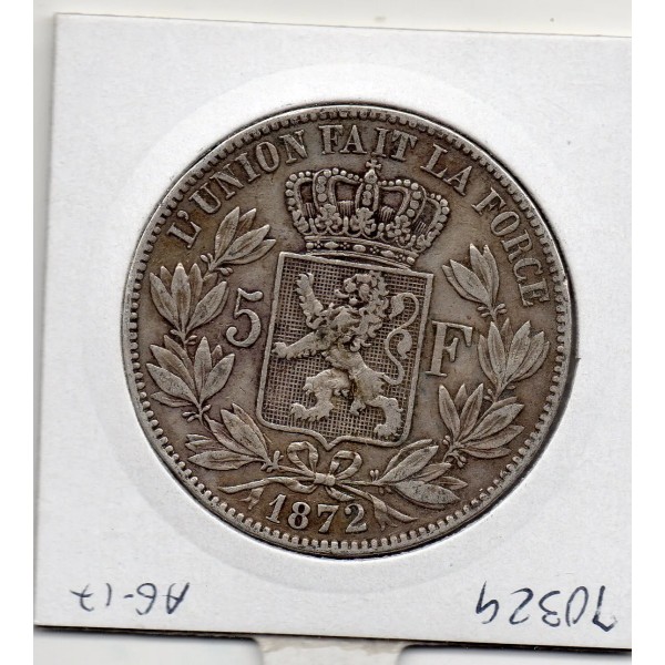 Belgique 5 Francs 1872 TTB , KM.24 Leopold II