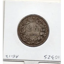 Suisse 2 francs 1894 A TTB-, KM 21 pièce de monnaie