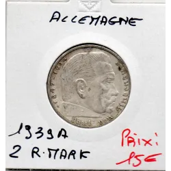Allemagne 2 reichsmark 1939 A, Sup KM.93