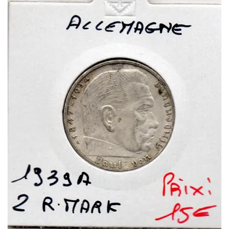 Allemagne 2 reichsmark 1939 A, Sup KM.93