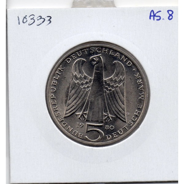 Allemagne RFA 5 deutche mark 1980 D, Spl KM.152 von der Vogelweide