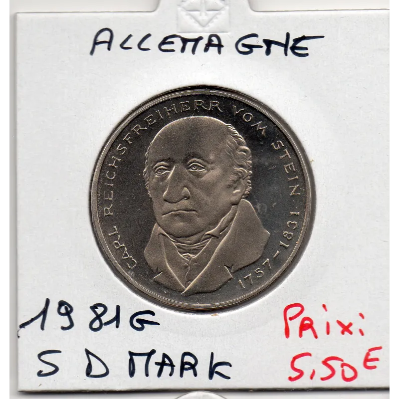 Allemagne RFA 5 deutche mark 1981 G, Spl KM.155 Reichsfreiherr vom Stein