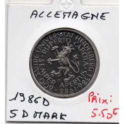 Allemagne RFA 5 deutche mark 1986 D, Spl KM.164 Université d'Heidelberg
