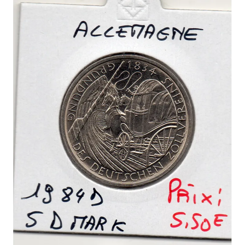 Allemagne RFA 5 deutche mark 1984 D, Spl KM.160 union douanière allemande