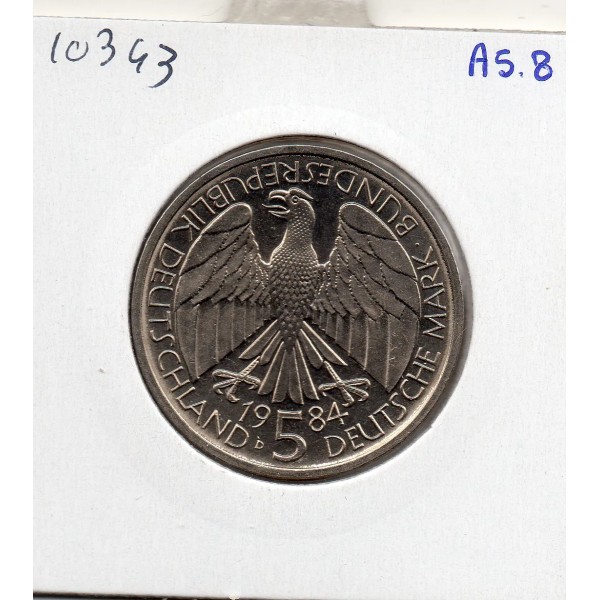 Allemagne RFA 5 deutche mark 1984 D, Spl KM.160 union douanière allemande