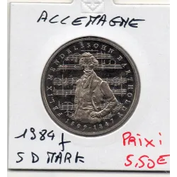 Allemagne RFA 5 deutche mark 1984 J, Spl KM.161 Felix Mendelssohn KM.161