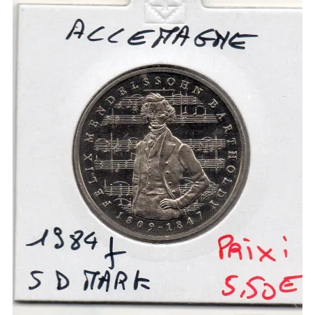 Allemagne RFA 5 deutche mark 1984 J, Spl KM.161 Felix Mendelssohn KM.161